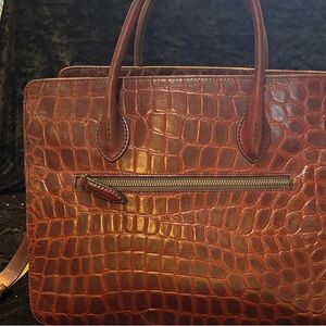 Elegant Brown Crocodile Pattern Satchel by Gianni Cont